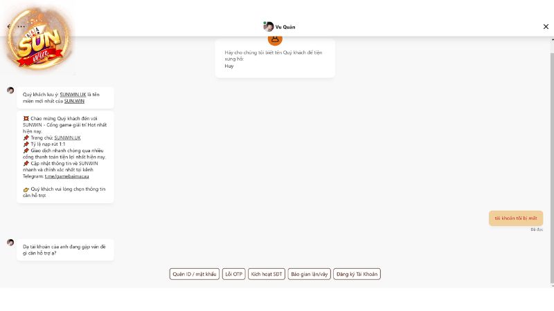 Lấy lại tài khoản SunWin bằng việc liên hệ tới tổng đài viên để nhận được hỗ trợ kịp thời