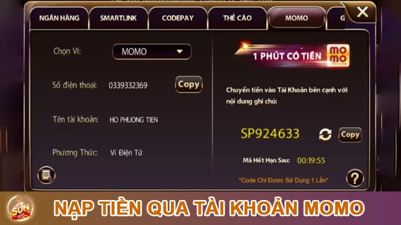 Hướng dẫn người chơi nạp tiền qua Momo tại cổng game Sunwin