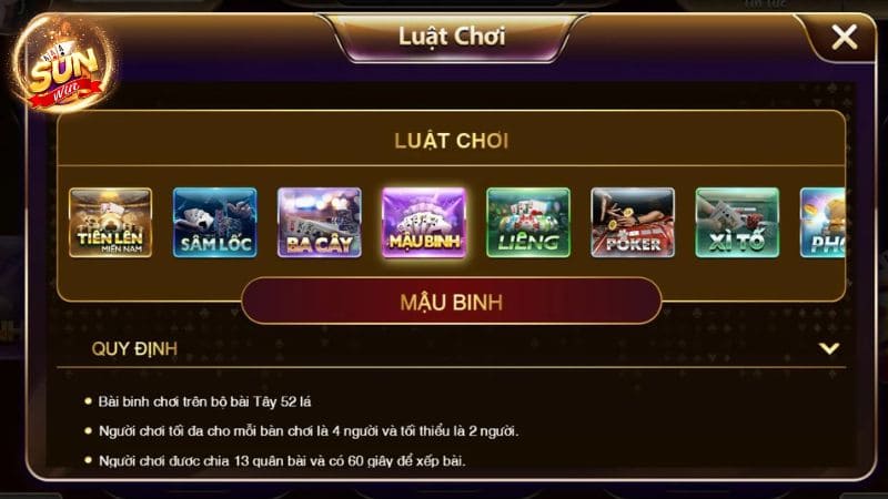 Luật chơi Mậu binh online SunWin